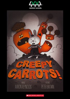 Creepy Carrots! White rabbit flanked by menacing carrots