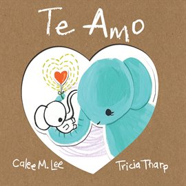 Blue elephant hugs small white elephant in a heart