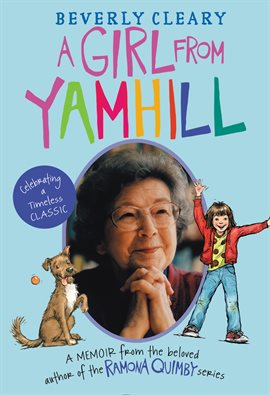 Beverly cleary with ramona and a brown dog on each side of her