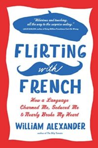 Flirting in French cover with red border and a beret/mustache combination framing the title