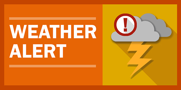 Weather Alert with Lightning bolt on orange and yellow background