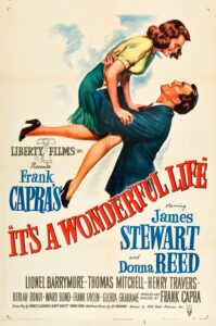 It's a wonderful life dvd cover with Jimmy Stewart lifting Donna Reed above him. 