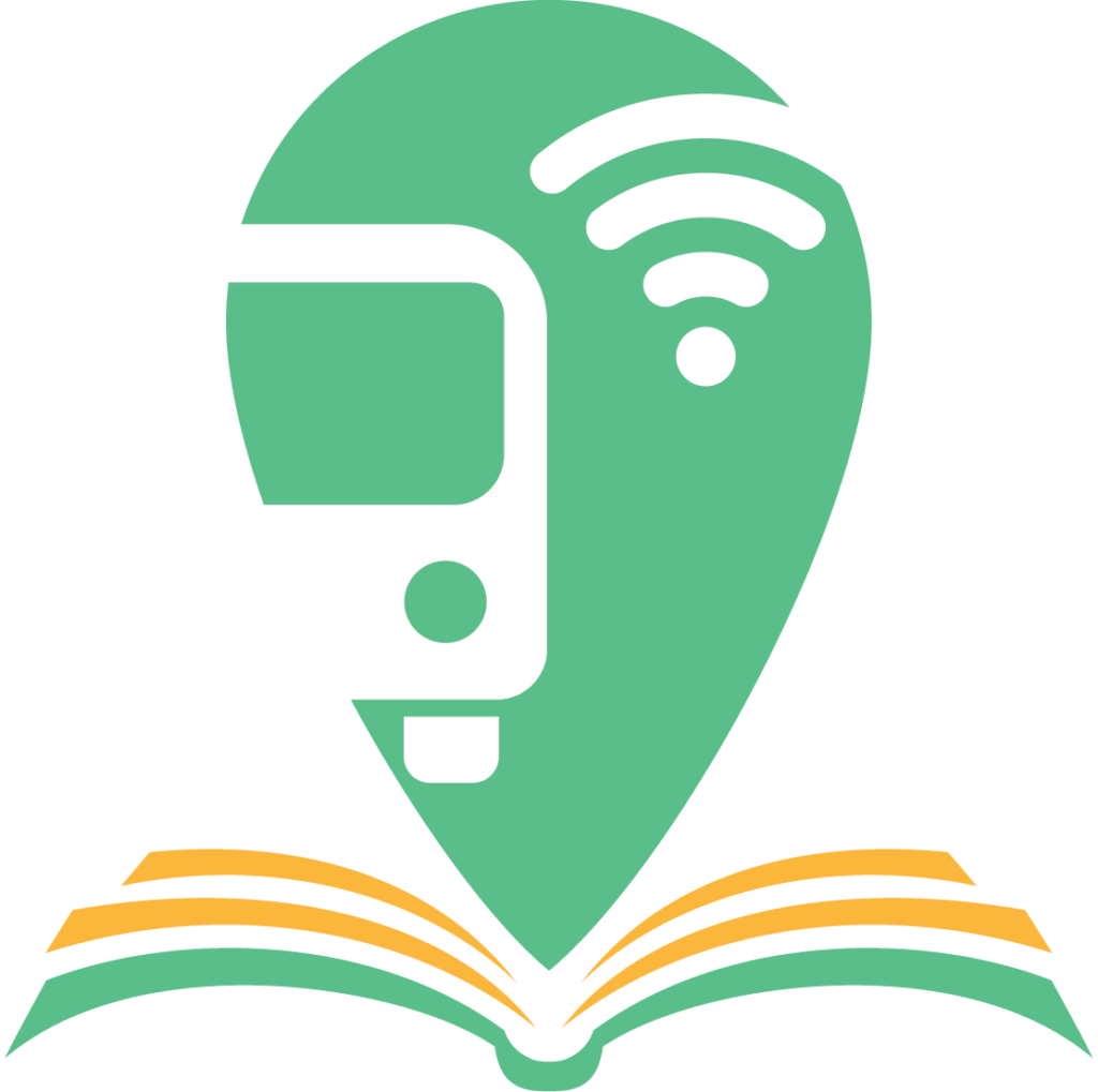Green pin drop with outline of bus and Wi-Fi signal