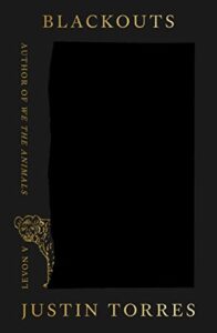 Blackouts book cover. Black background with gold hyena peaking out.