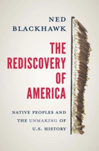 The Rediscovery of America cover. white background with flag pole of American Bald eagle feathers.