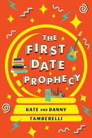 Red background with outline of yellow crystal ball. Book cover for The First Date Prophecy