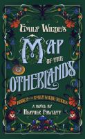 Flowers growing from corners on a map. Book cover for Map of the Otherlands.