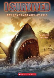 Vicious shark jumping from water and baring teeth