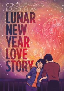 Constellations on book cover with couple leaning on each other