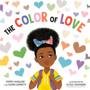 Book cover with young girl in yellow shirt surrounded by floating hearts