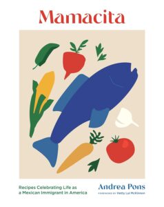 Graphic drawing of fish with vegetables
