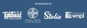 Library After Dark sponsored logos like Tighthead Brewing, Glunz Family Winery, Stolie, and WNPL
