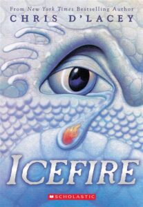 Book cover for Icefire on the cover is a white dragon's eye and the title of the book.