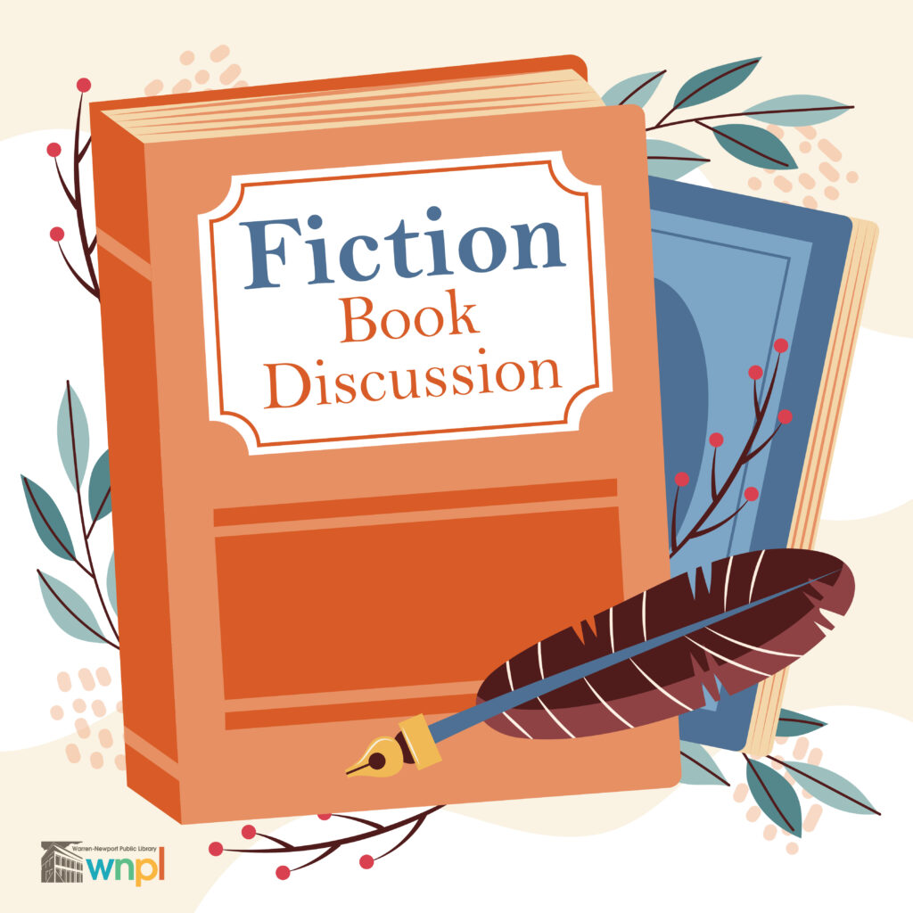Fiction Book Discussion. Two books with a quill pen.