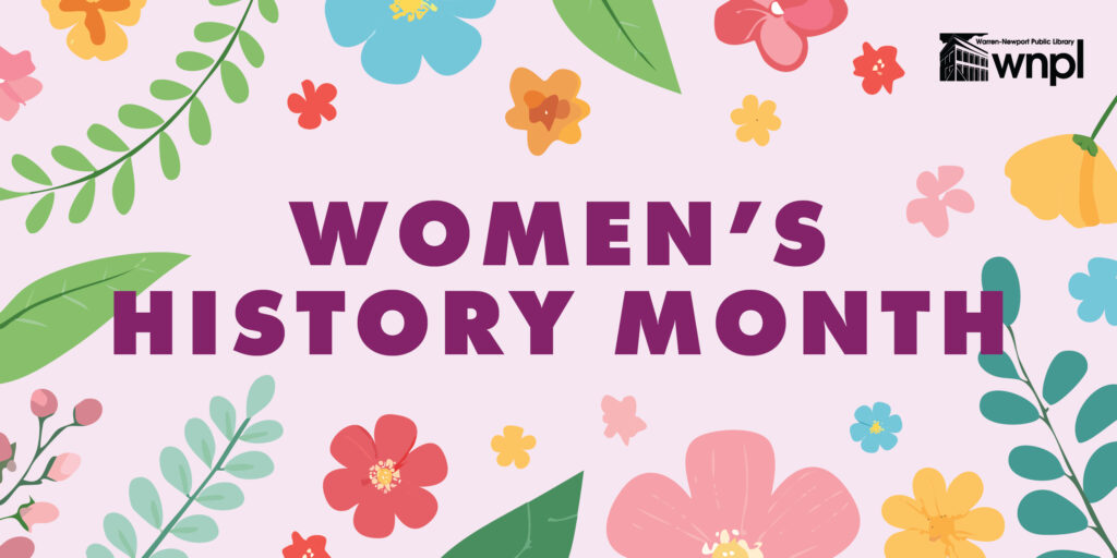 Women's History Month. Pink background with various flowers.