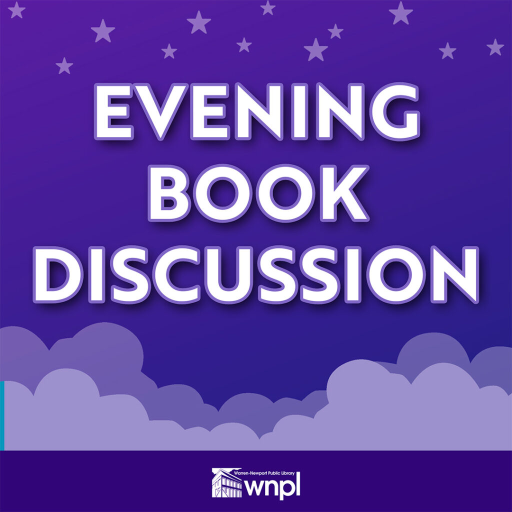 Evening Book Discussion. Dark night sky with clouds and stars.