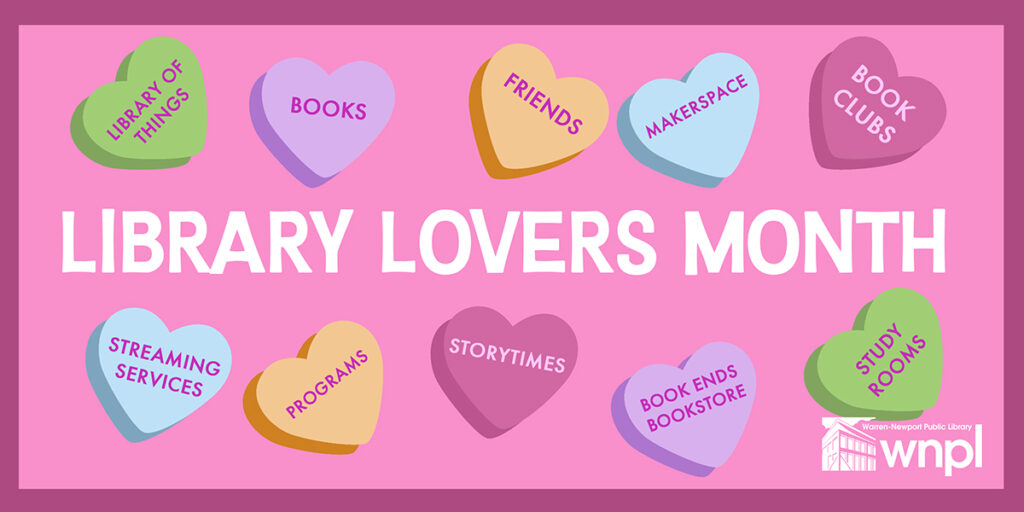 Library Lovers Month with conversation hearts