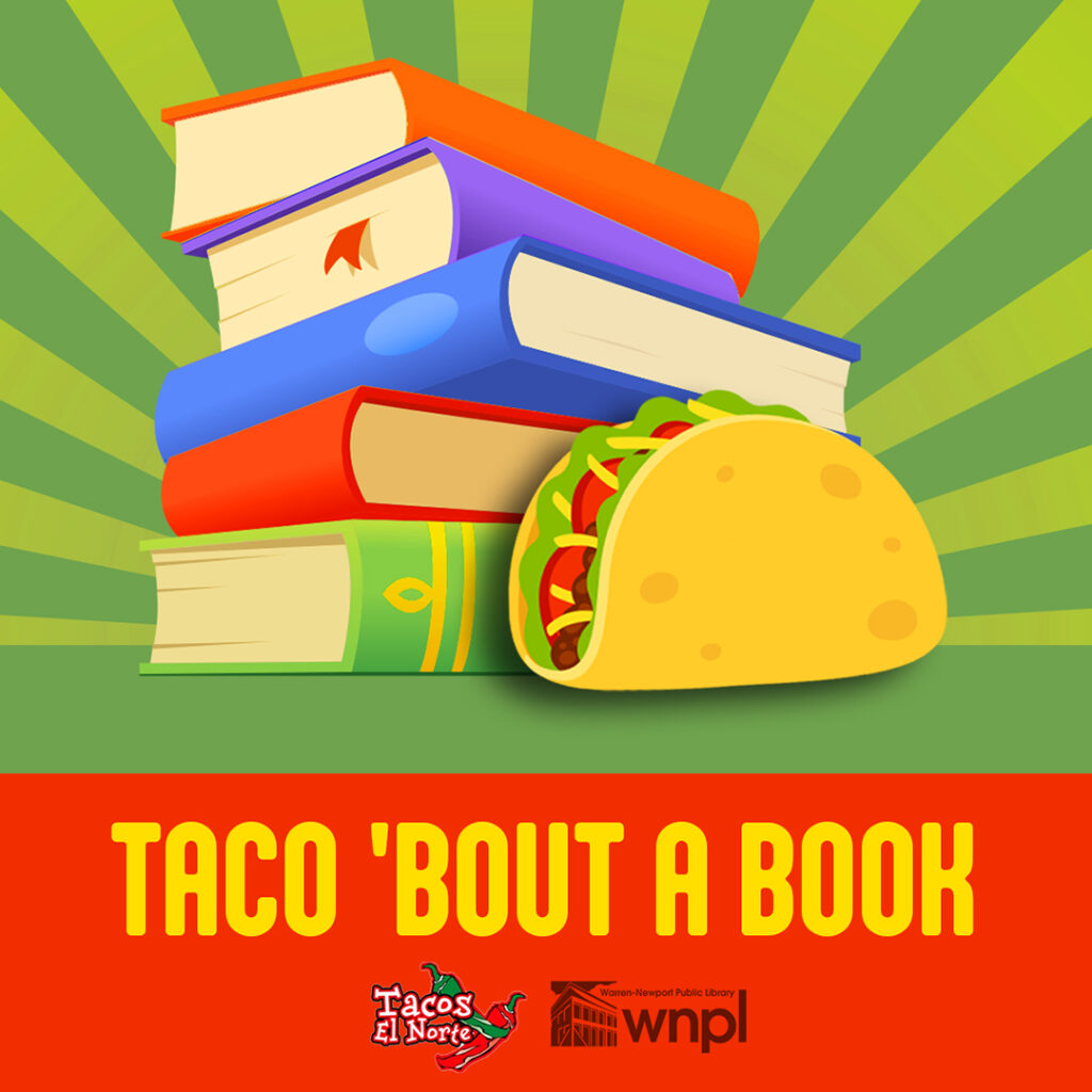 Taco Bout A Book. Stack of books next to a taco.