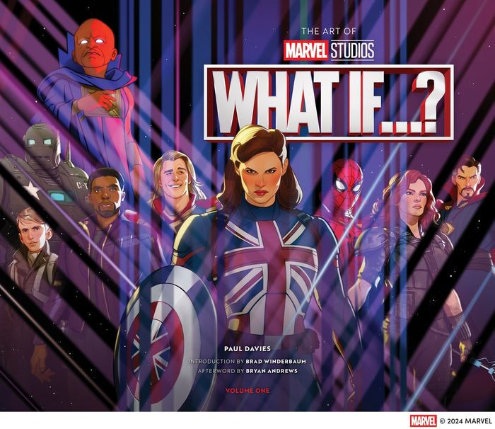 Stylized cover art for Marvel Studios: What If...? featuring animated versions of Marvel heroes like Captain Carter, T’Challa Star-Lord, Thor, and The Watcher, with a cosmic background.