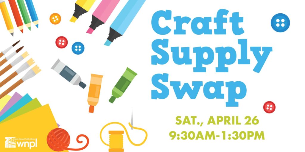 Craft Swap. Images of craft supplies around text.