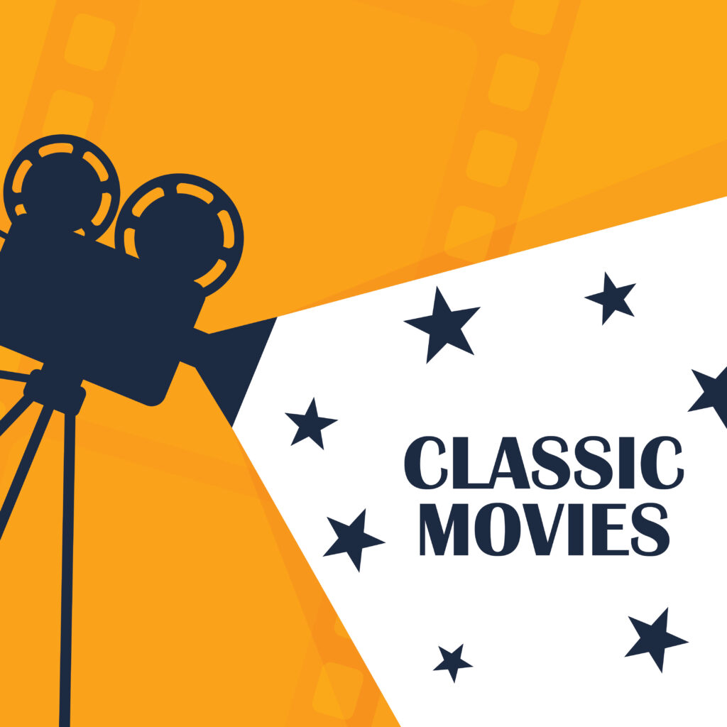 Icon of film reel with a light to the text "Classic Movies"