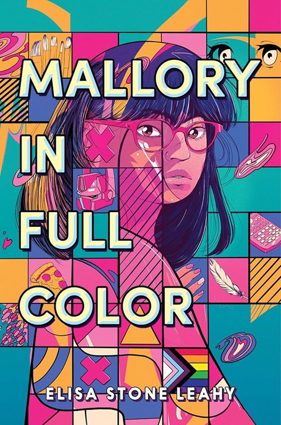 Blocks of colors with a young girl made up of them.