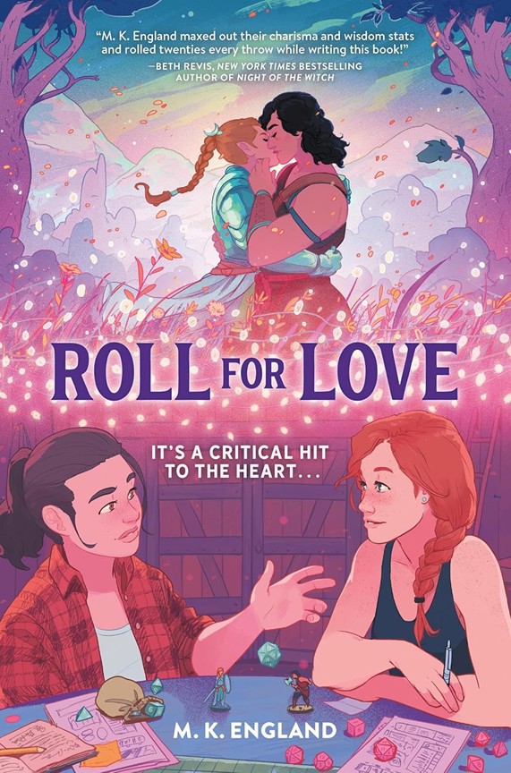Two young women playing a game with dice with a scene above their heads of romance.