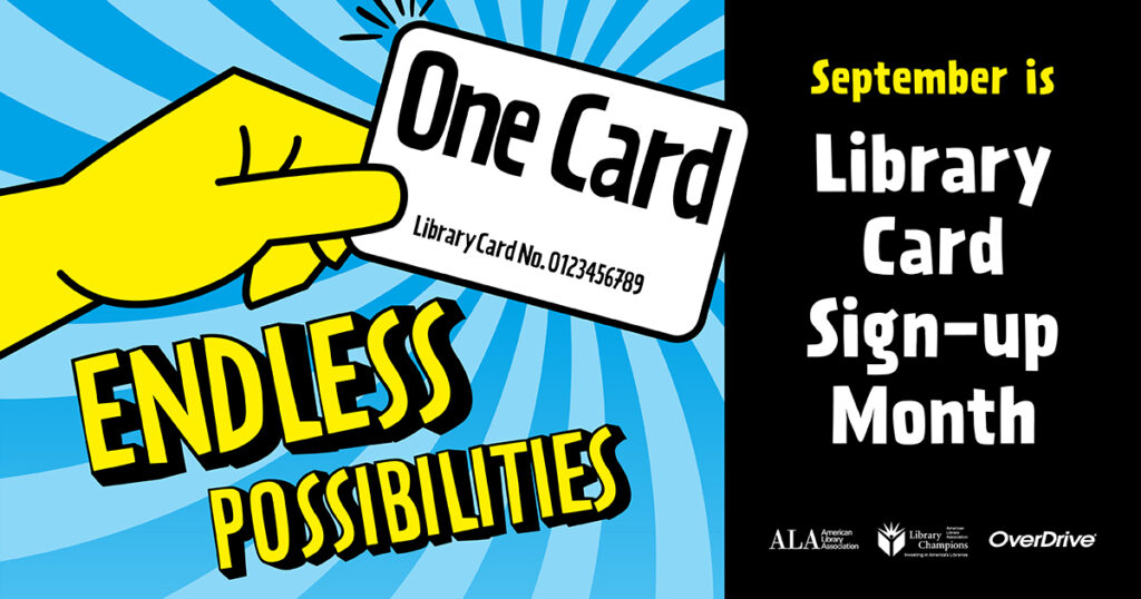 Cartoon hand holding a library card